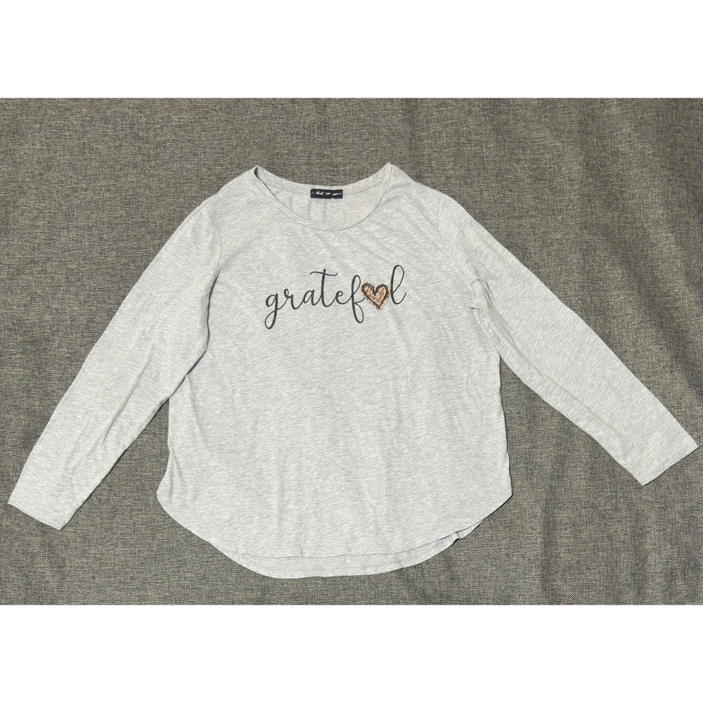 State of Mine Womens XL Long Sleeve T-Shirt Grateful Leopard Heart Gray
